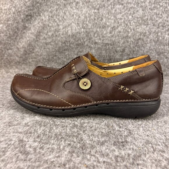✅Clarks Un-Structured Brown Leather Loafers Womens 10N Casual Comfort Shoes - Picture 9 of 11